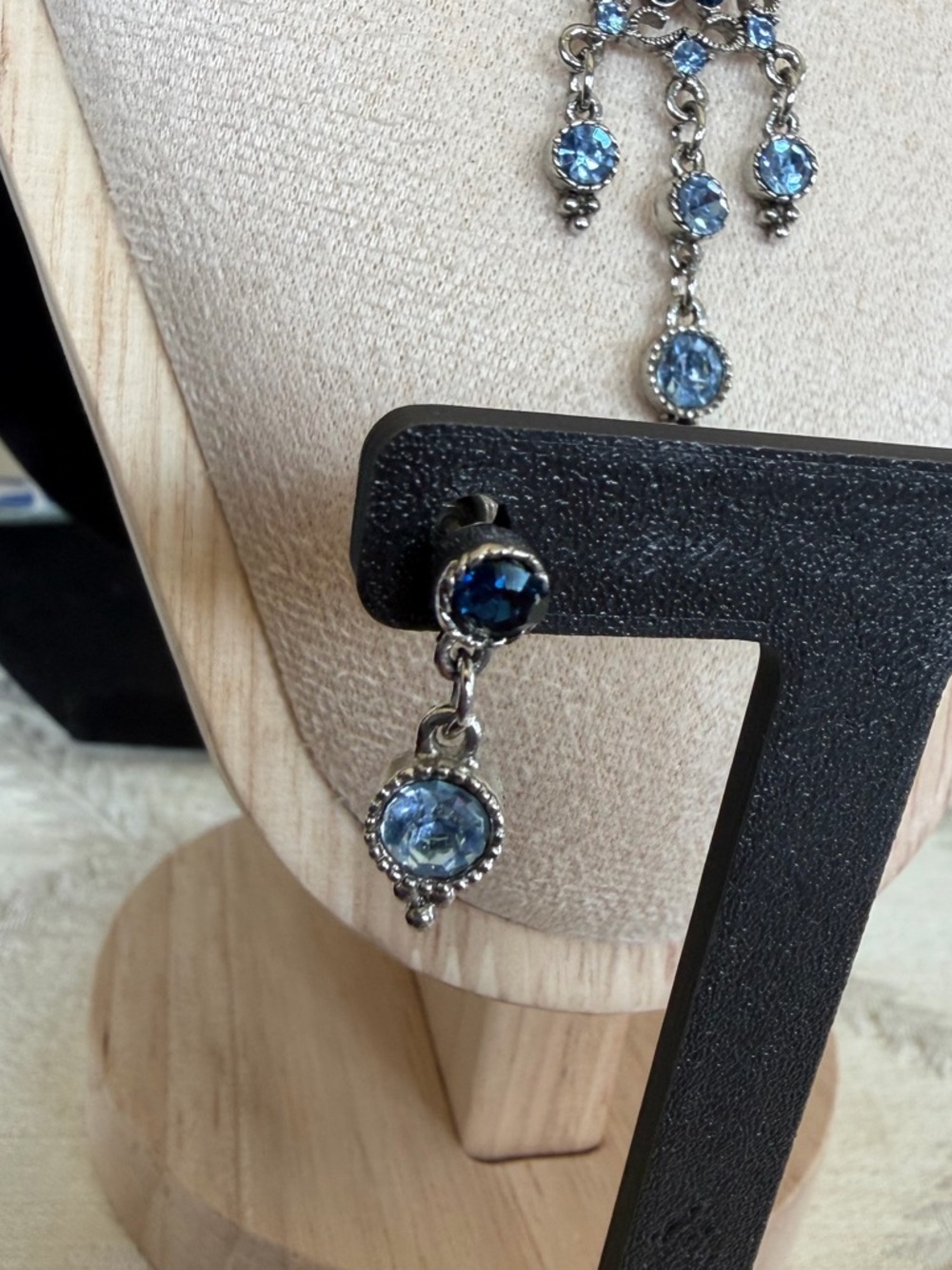 Blue Crystal Drop Pendant Necklace & Earring Set 18”
